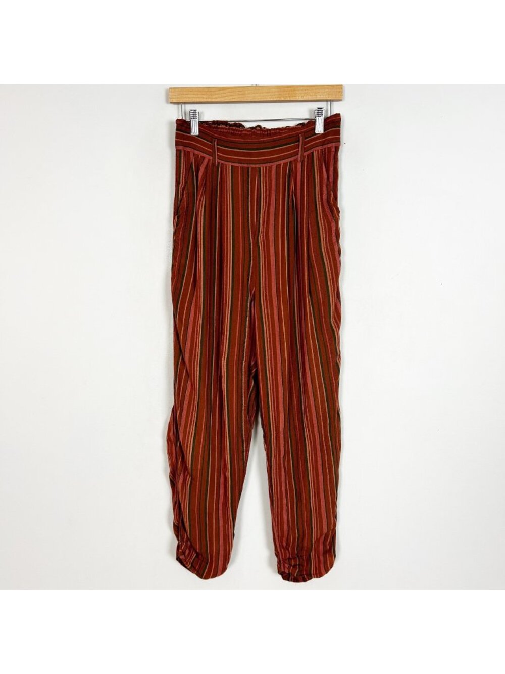 American Eagle Rust Orange Pull On Ankle Pants Striped Boho Size Medium Women's‎